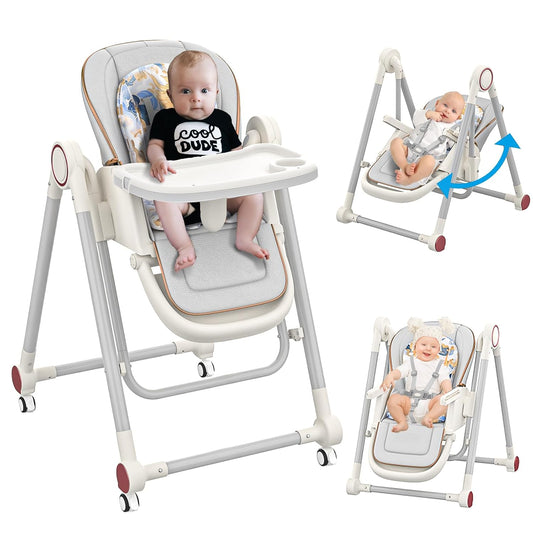 Foldable High Chair: Adjustable Height, Portable with Wheels