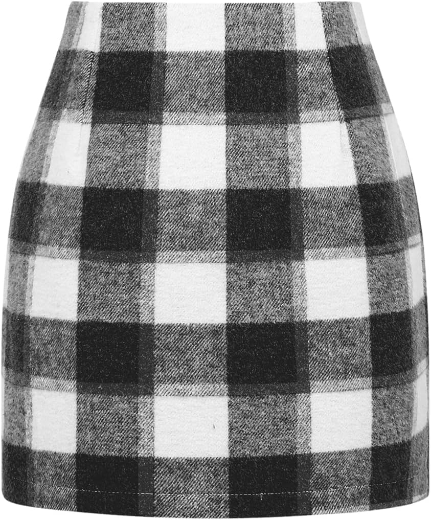 Womens High Waist Plaid Skirt Bodycon Pencil Wool Mini Skirts