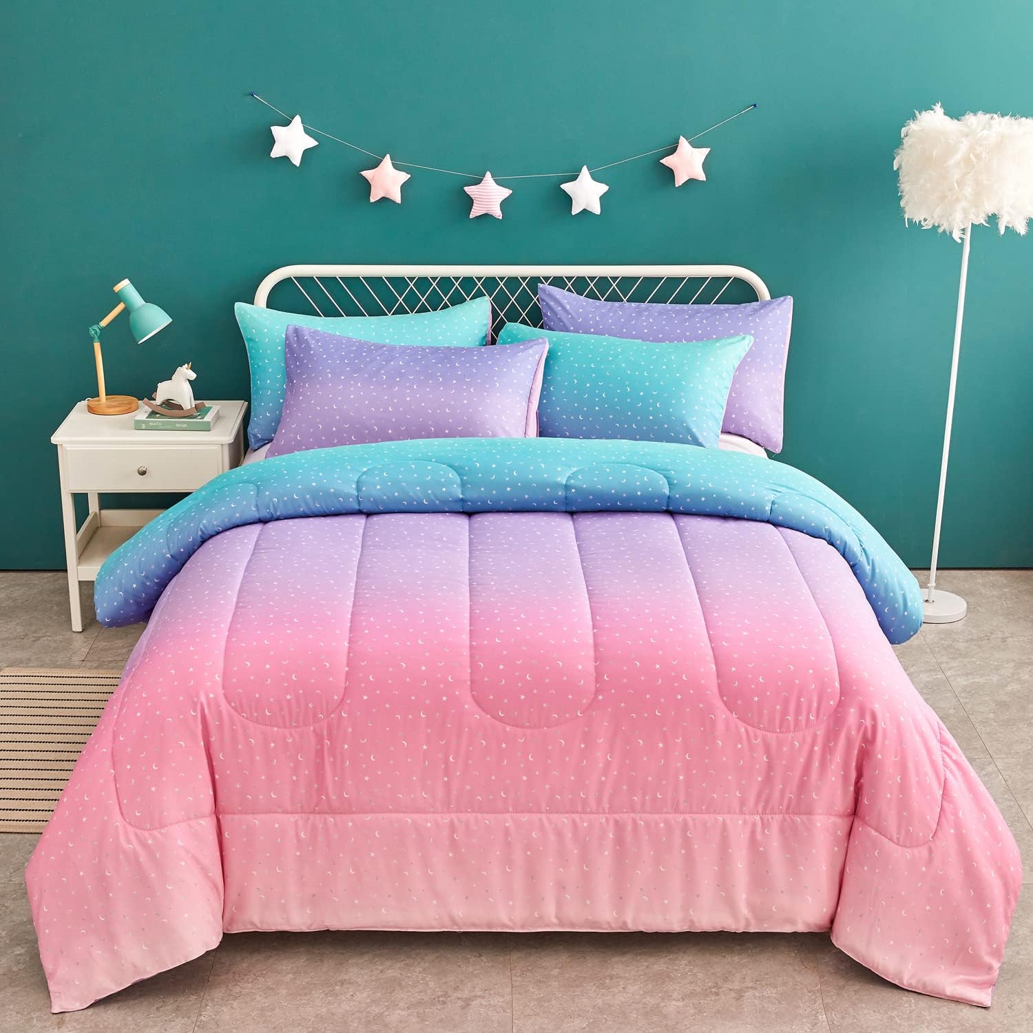 Yogeneg Rainbow Comforter Set for Full/Queen Size Bedding