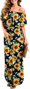 LILBETTER Womens Off The Shoulder Ruffle Maxi Dress for Parties