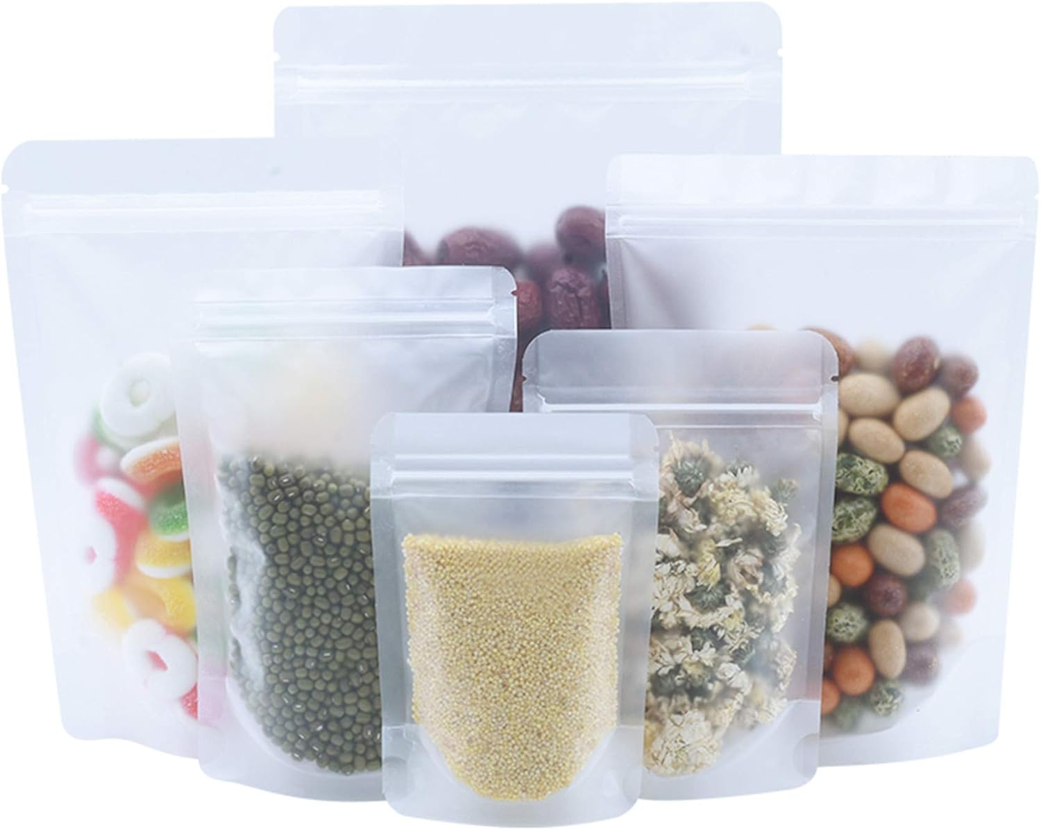 PABCK 500 Pcs Resealable Stand Up Bags for Food Storage