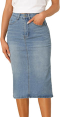 Allegra K Casual Denim Skirt for Women High Waist Midi Split Back