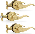Moquin Brushed Gold 3 Pack Wave Passage Door Lever - Satin Brass