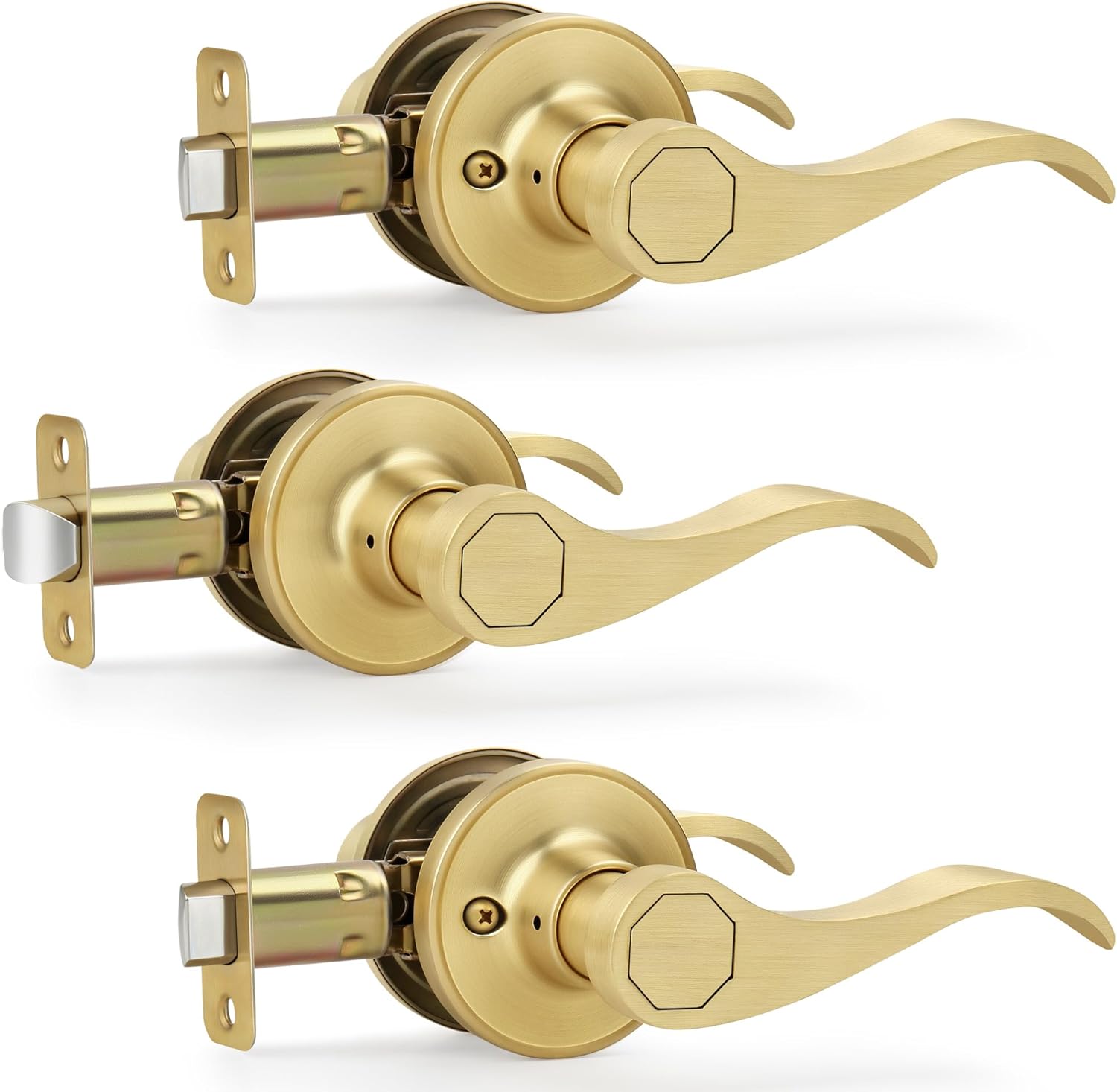 Moquin Brushed Gold Wave Design Door Lever - Modern Elegance