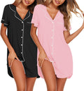 Ekouaer Nightgowns for Women 2 Pack Soft Button Down Sleepwear