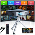 Portable Mini Projector: 3H Playtime, Wifi, Bluetooth, 1080P DLP, Built-in Battery
