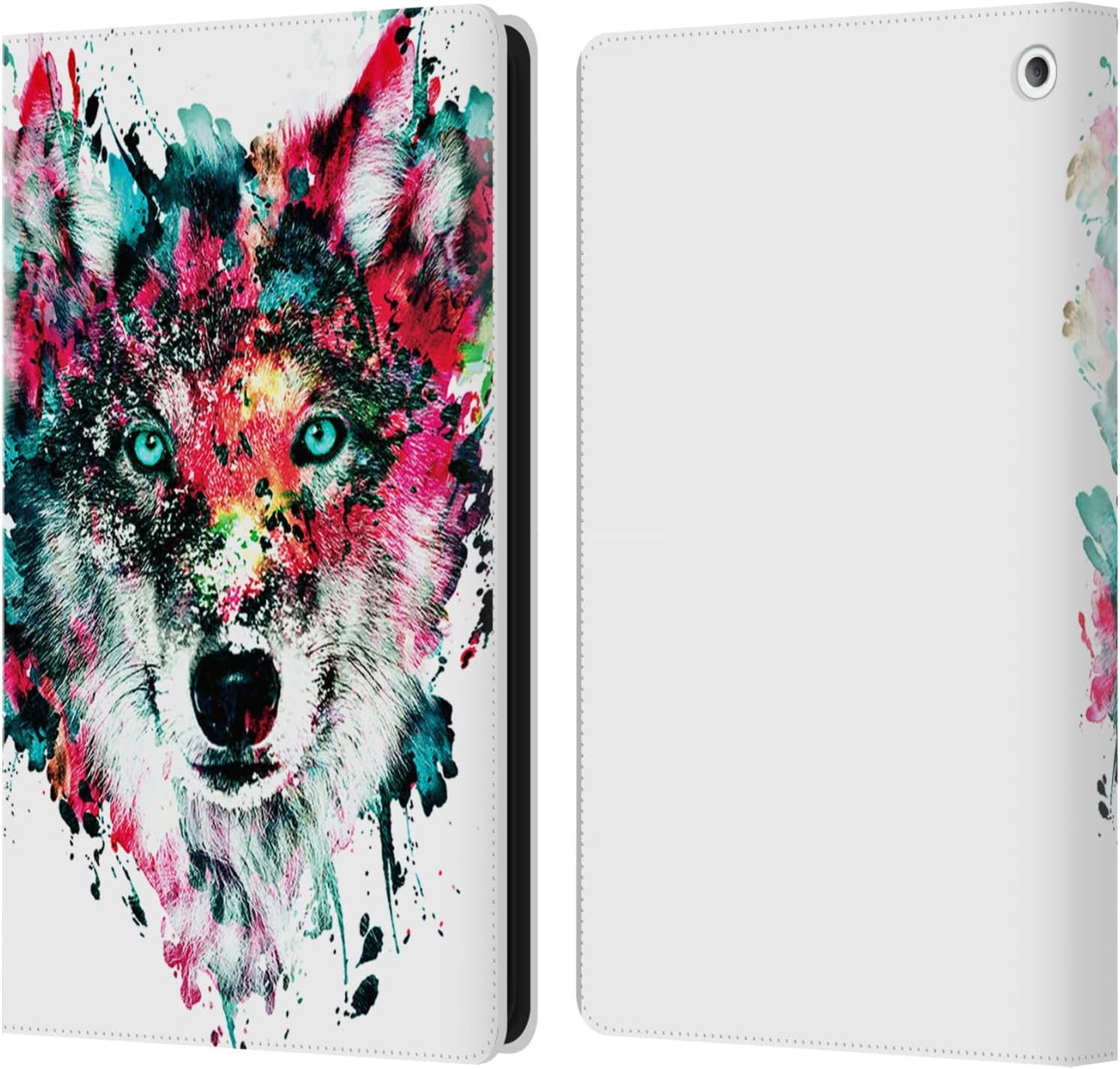 Riza Peker Wolf Animals Leather Wallet Case for Fire HD 8/Plus