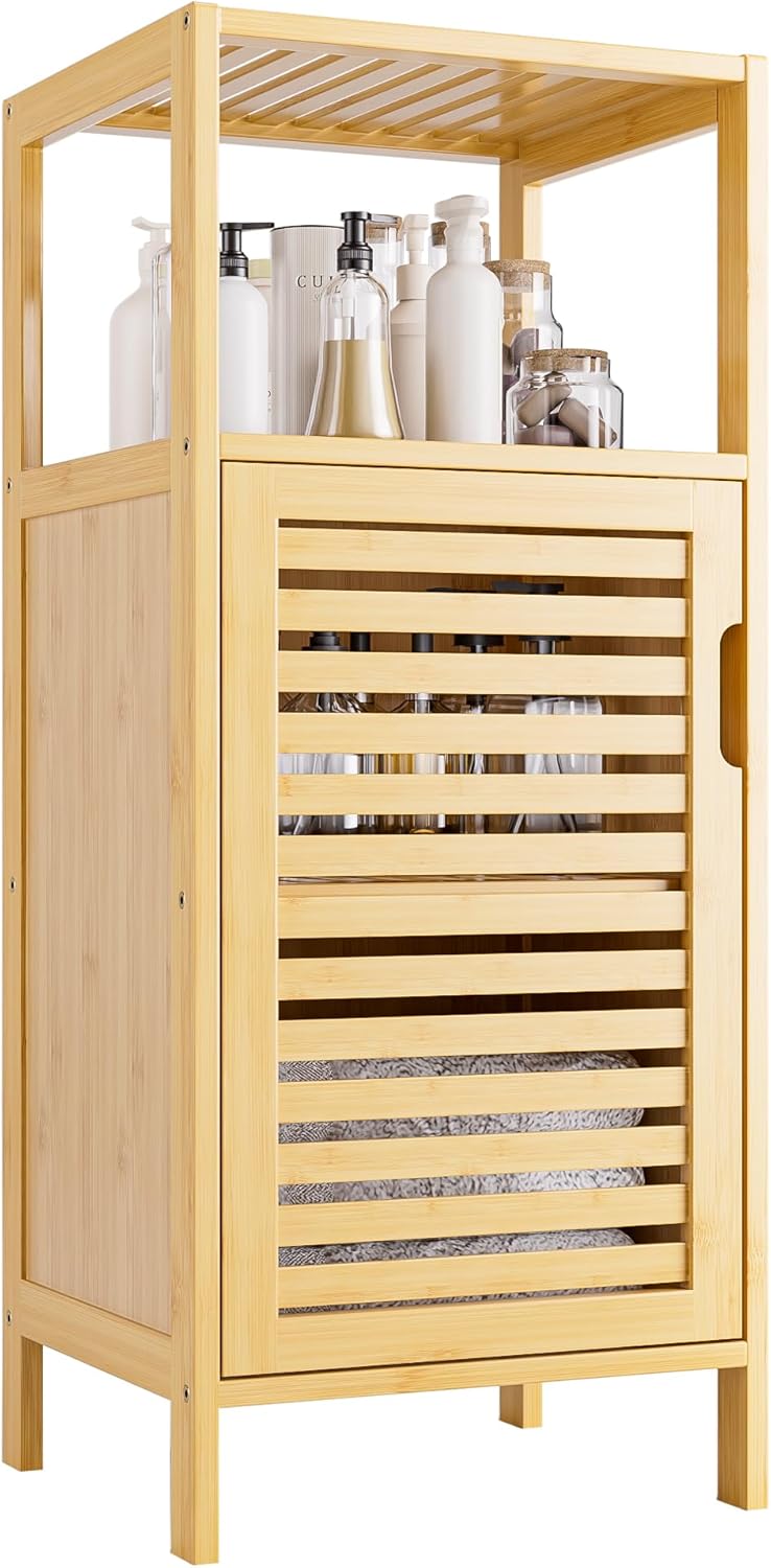 HITNET Bathroom Cabinet Freestanding Bamboo Storage Organizer