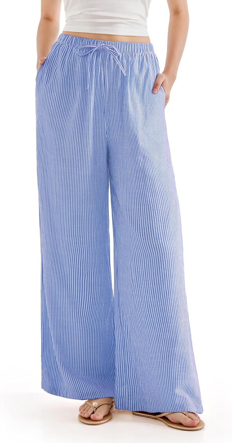 SUUKSESS Women Wide Leg Linen Pants for Summer Comfort