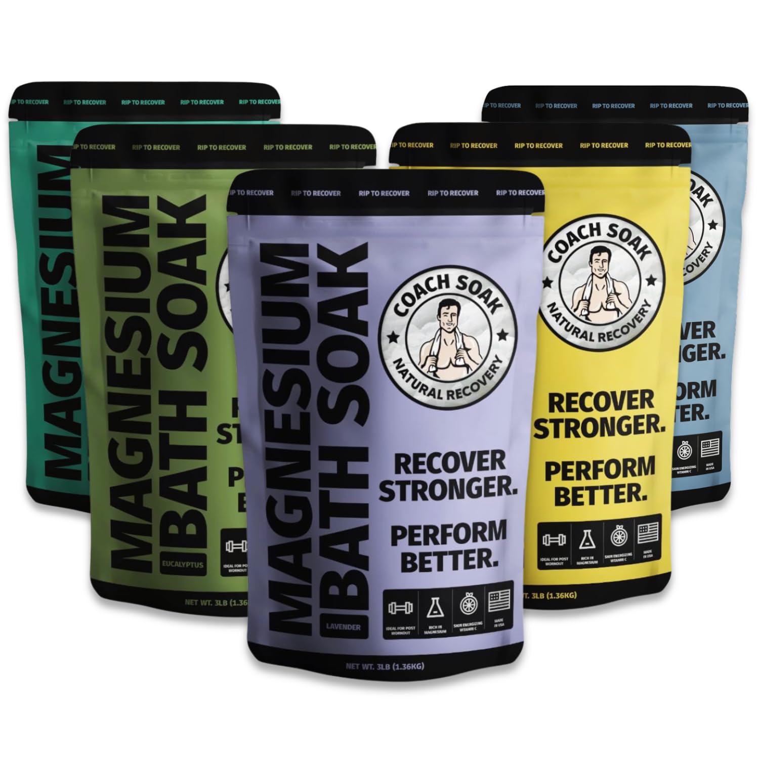5 Pack Bundle of Coach Soak Recovery Bath Soak for Relaxation