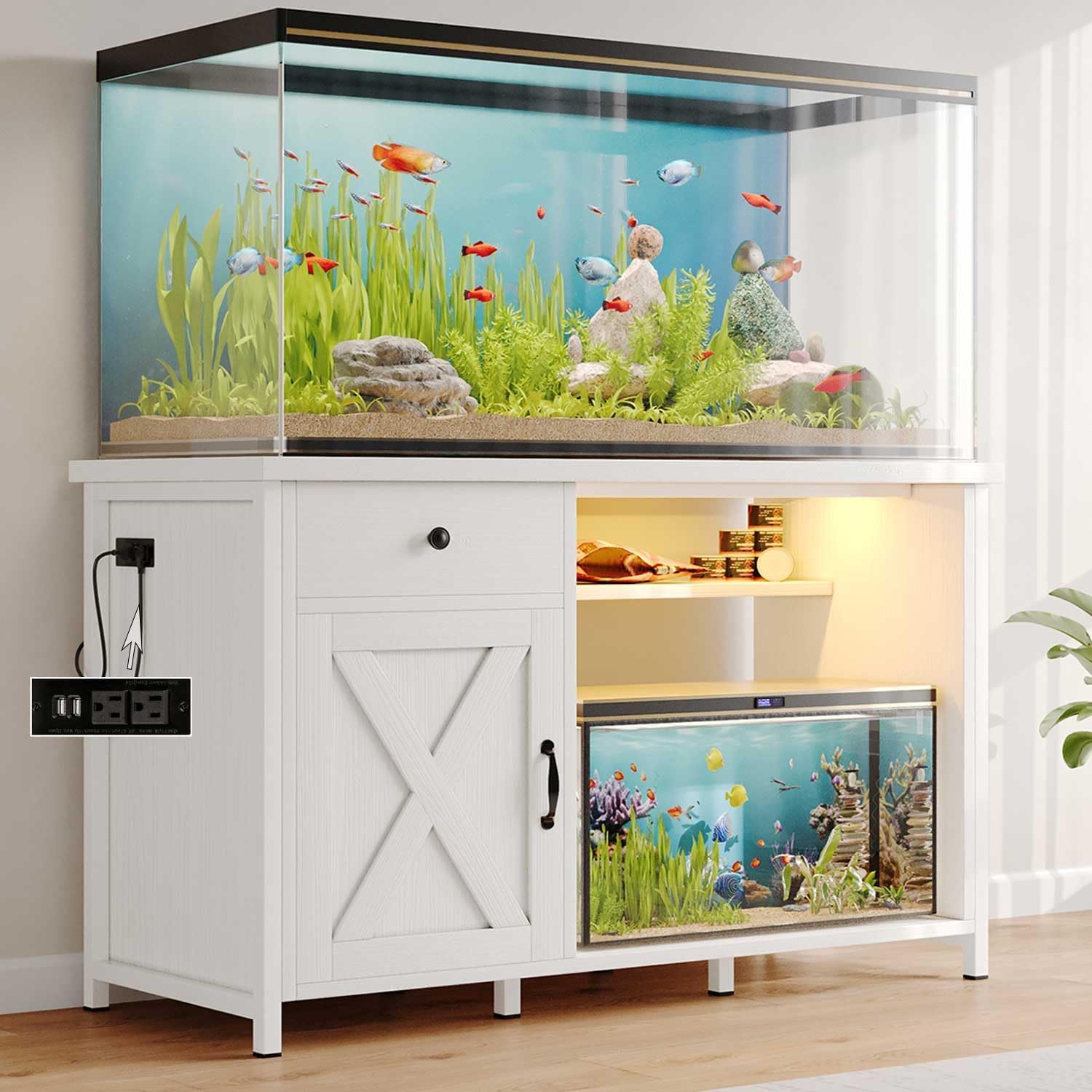55-75 Gallon Fish Tank Stand with Power Outlets and LED Light