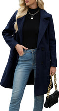 Women Mid-Long Camel Wool Blend Coat - Double-Breasted Warm Mid-Thigh
