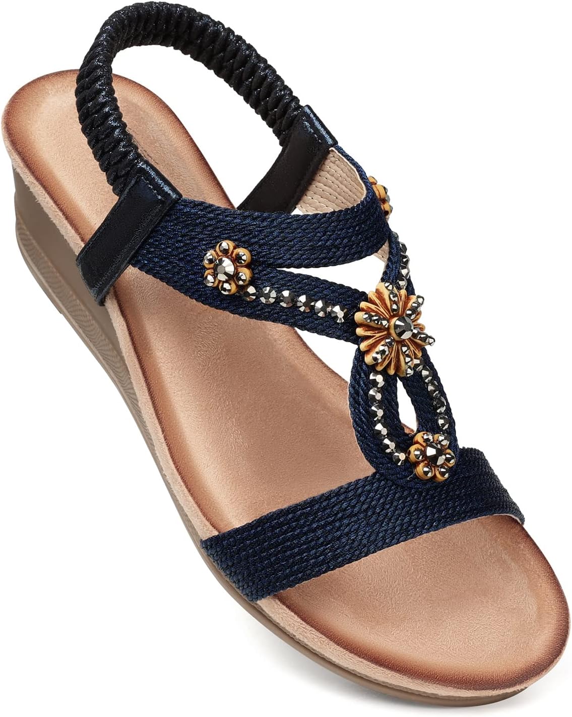 Womens Wedge Sandals with Flower Design for Summer Comfort