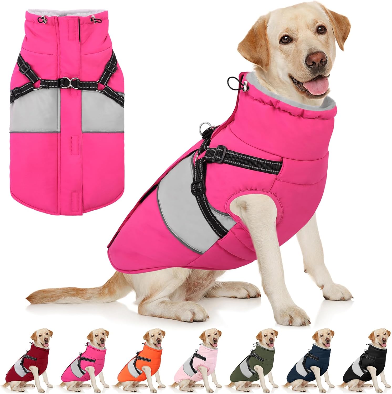 AOFITEE Dog Winter Coat with Harness Built In for Large Dogs
