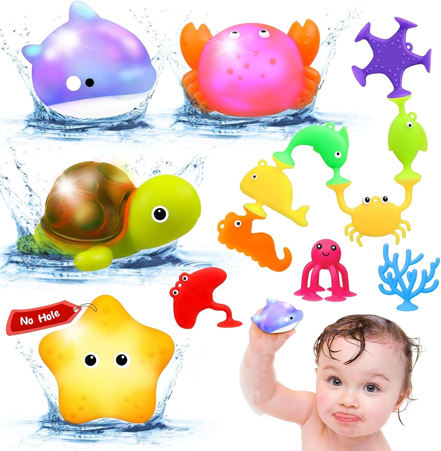 Whale Light Up Bath Toy Set - Mold-Free Silicone Sensory Fun