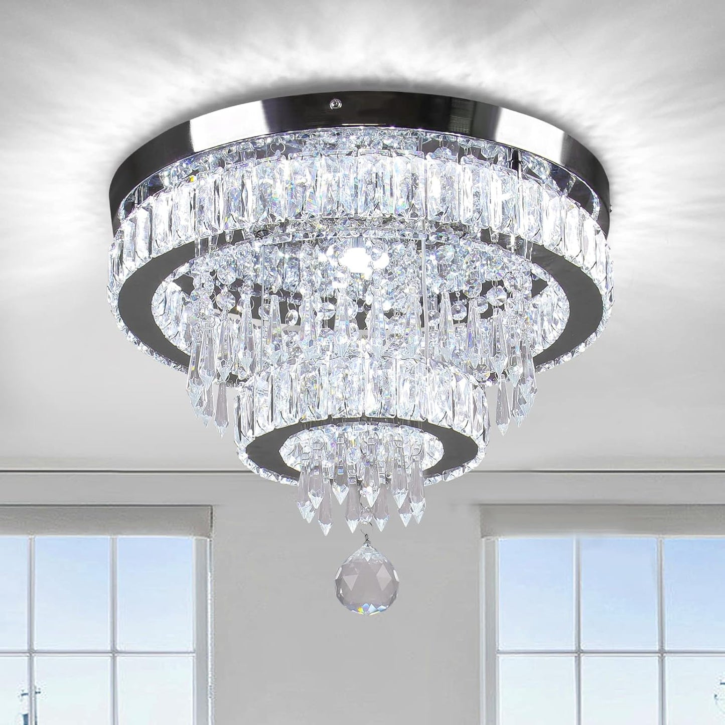 16in Crystal Chandeliers LED Ceiling Light for Modern Spaces