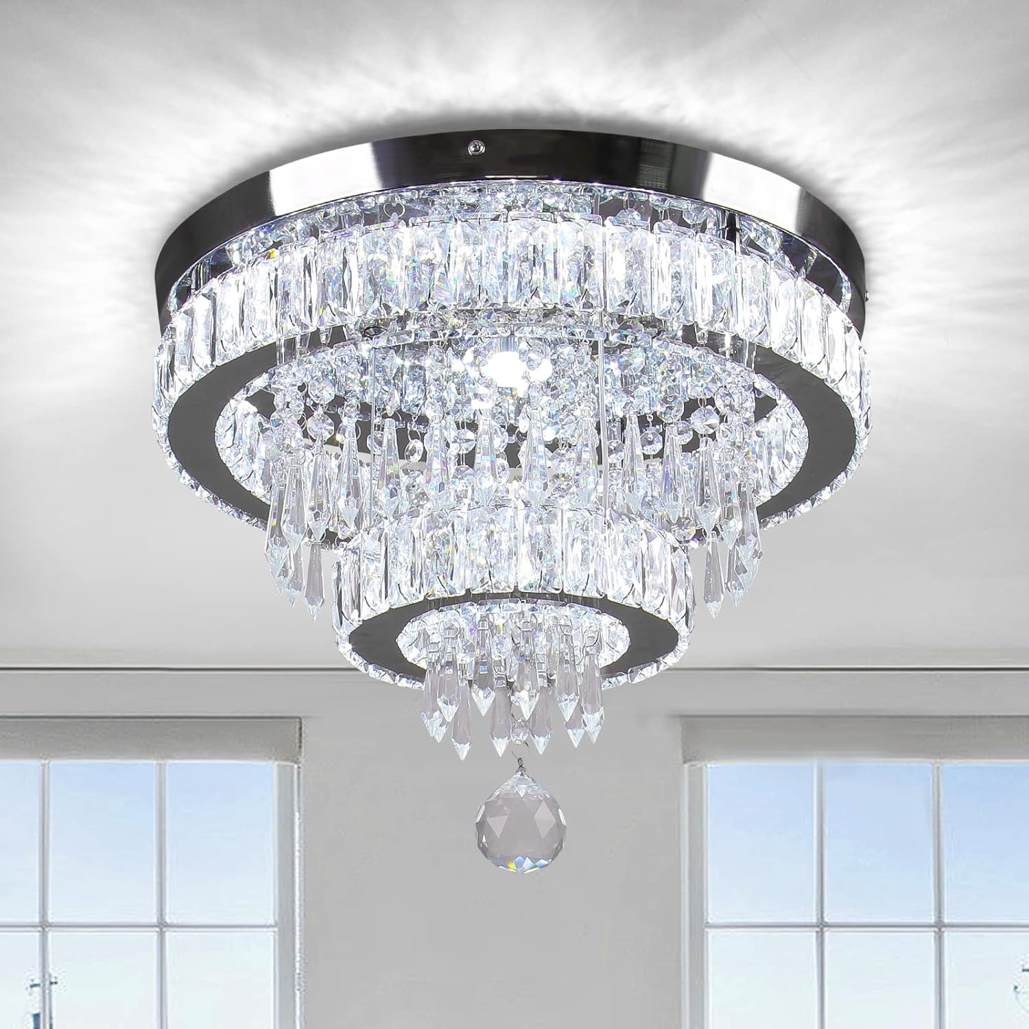 16in Crystal Chandeliers LED Ceiling Light for Modern Spaces
