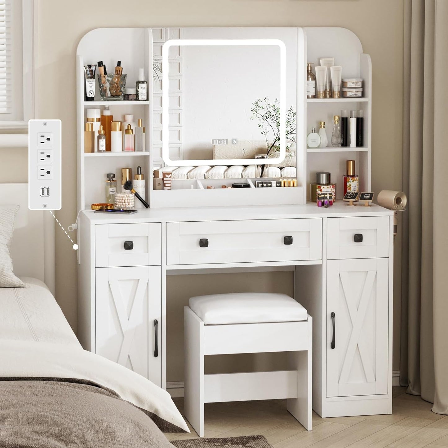 Vabches Makeup Vanity Desk - Glam Station with LED Lighting