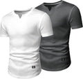 Mens Muscle Slim V-Neck Longline Henley T Shirt for Men - Athletic