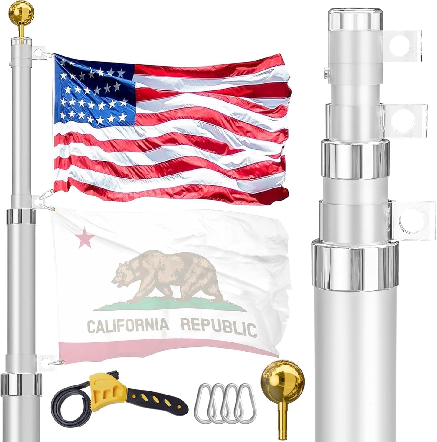 16 FT Heavy Duty Telescopic Flag Pole Kit for Yard Use