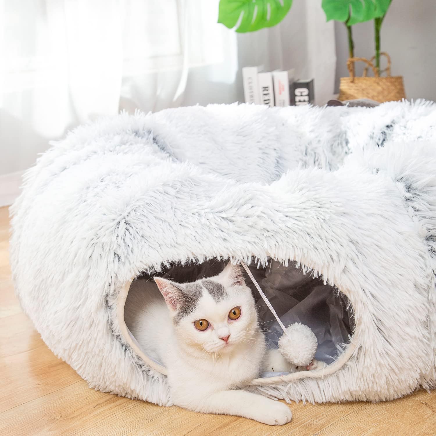 LUCKITTY Warm Fluffy Plush Cat Dog Tunnel Bed for Playtime Fun