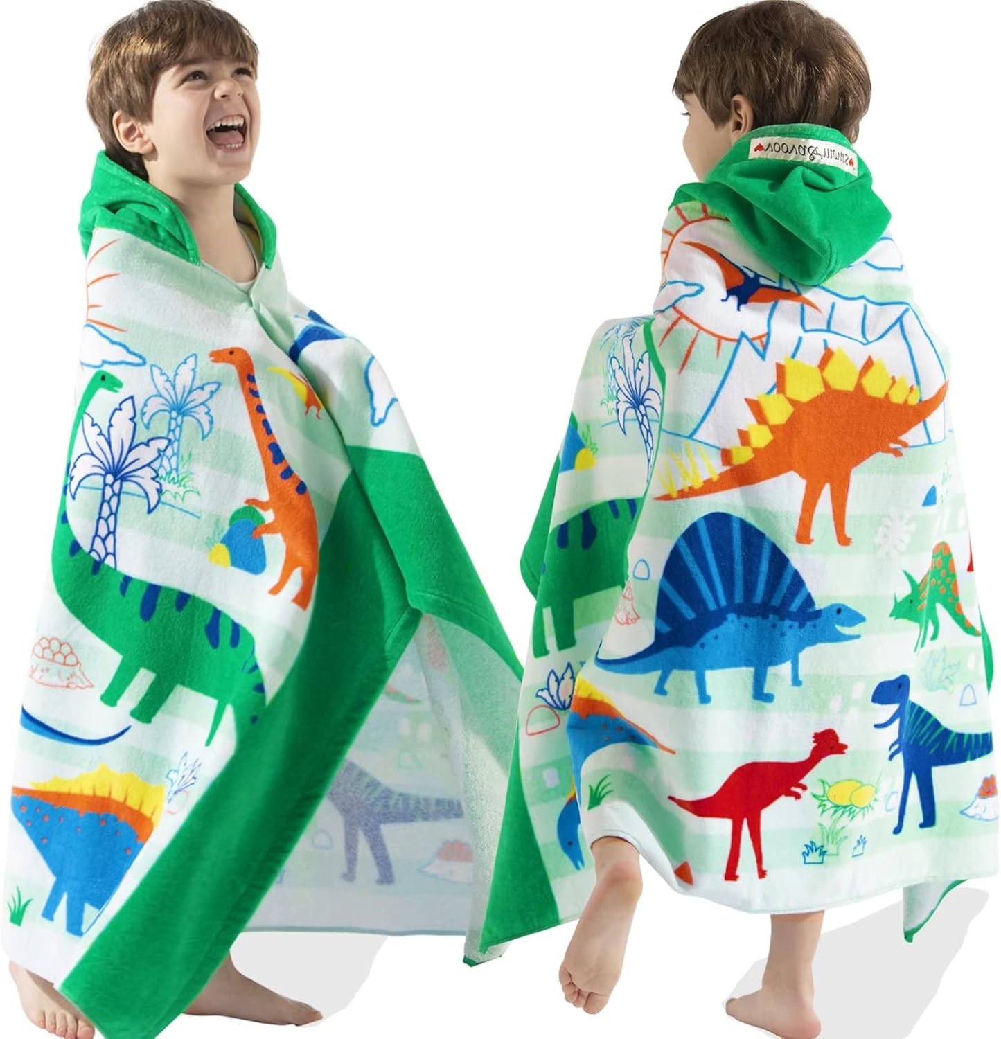 Dinosaur Bath Towels for Kids - Soft, Absorbent Hooded Wrap