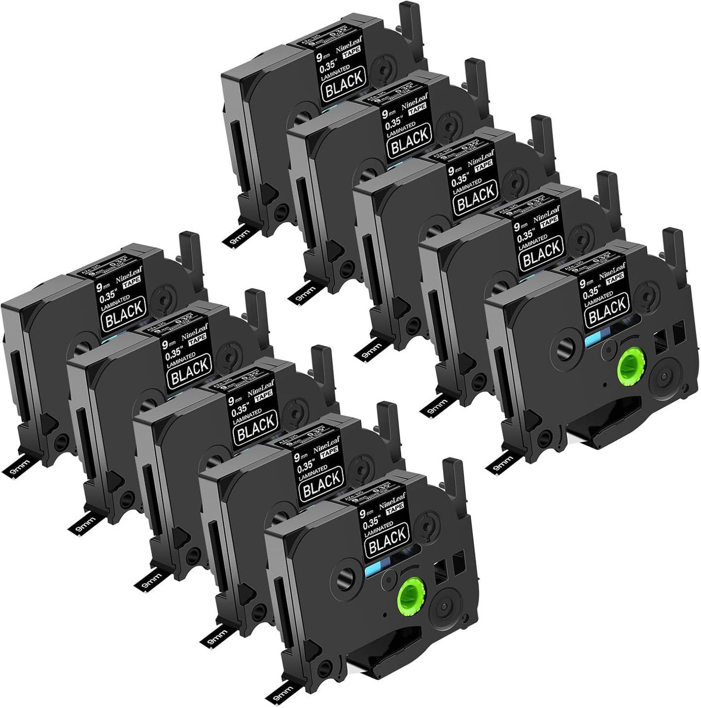10 Pack Compatible Label Tape for Brother P-Touch 9mm Black on White