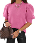 Women's Puff Short Sleeve Sweater Tops 2025 - Lightweight Knit Crew
