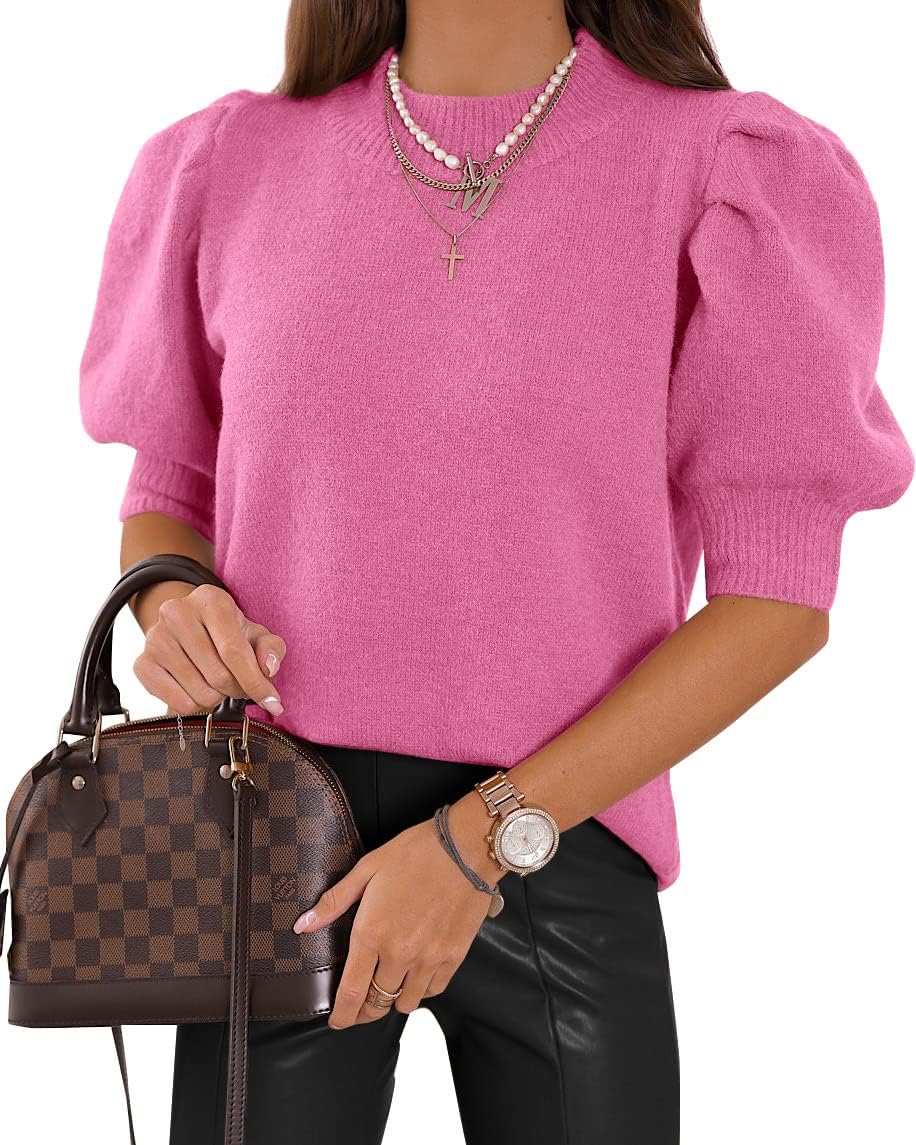 Women's Puff Short Sleeve Sweater Tops for Trendy Casual Wear