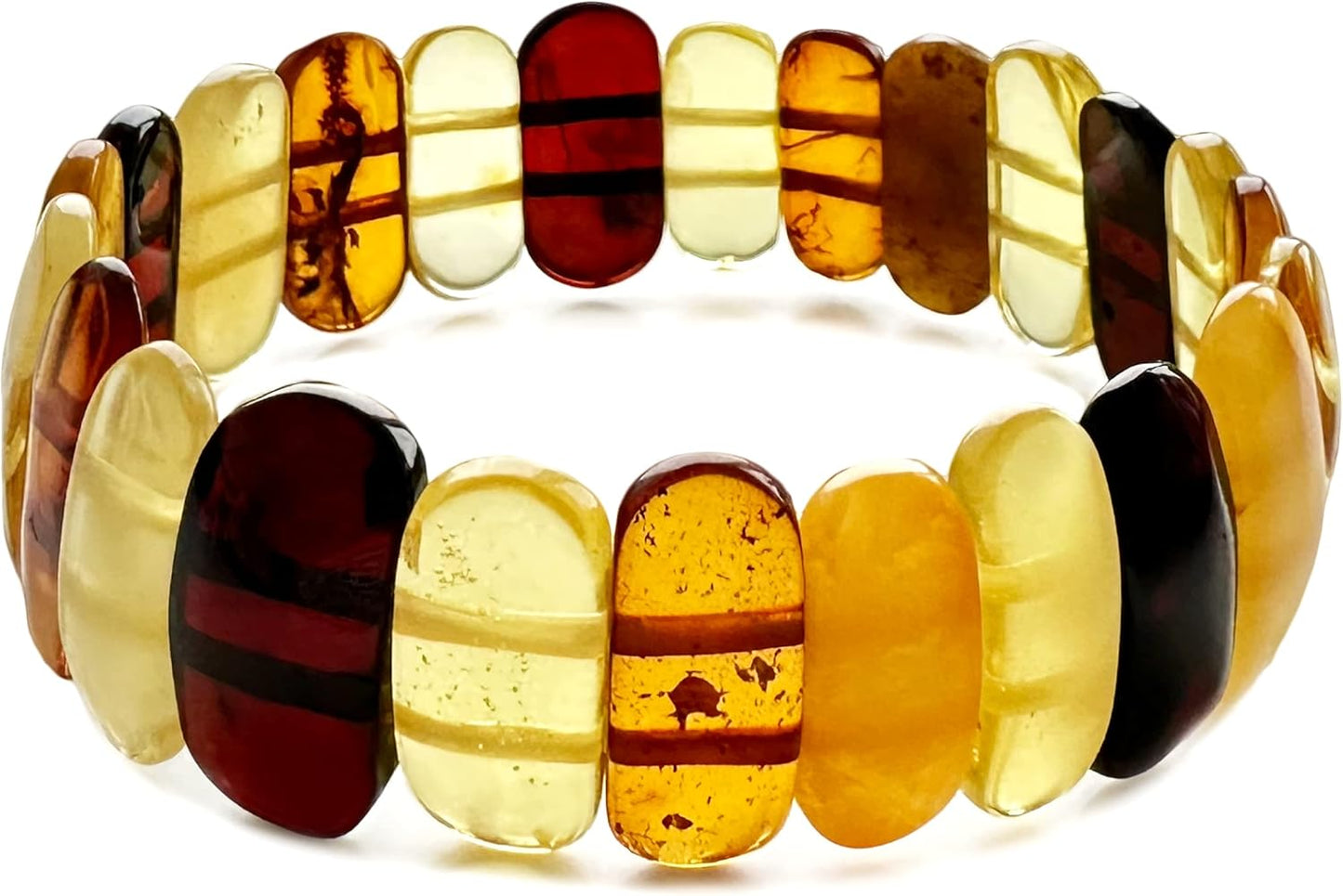 Amber Stretch Bracelet for Women - Unique Stone Cut Jewelry