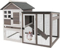 48 in L Rabbit Hutch with Run - 2-Story Wooden Hutch for Small Pets