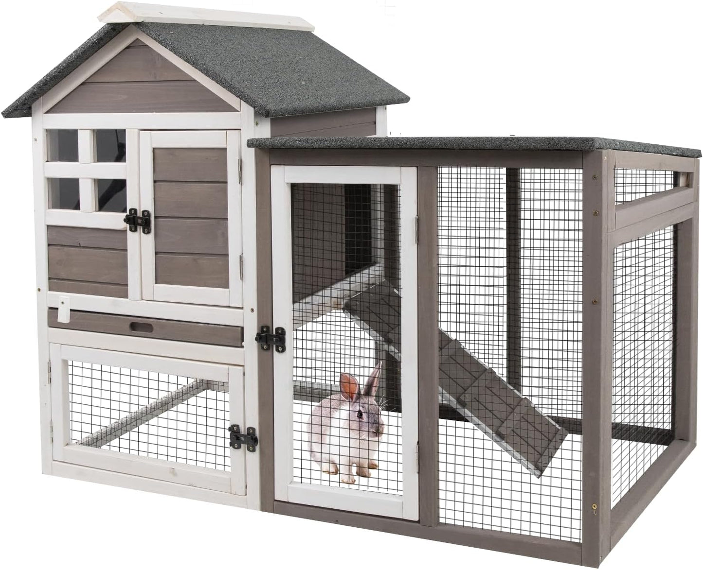 48in L Rabbit Hutch Indoor Outdoor Cage with Run and Tray