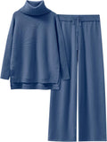 Women Two Piece Oversized Turtleneck Knit Sweater Set - Cozy