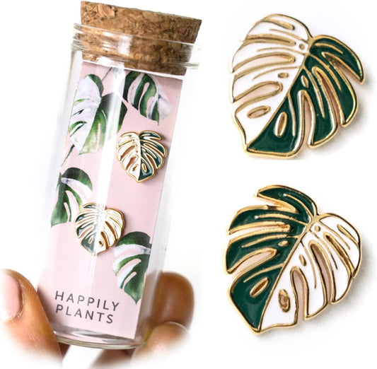 18k Gold Monstera Albo Earring Studs for Plant Lovers