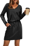 OFEEFAN Women's Fall V Neck Dress - Casual Long Sleeve Fashion