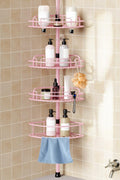 Corner Shower Caddy Tension Pole 4-Tier - Space-Saving Pink