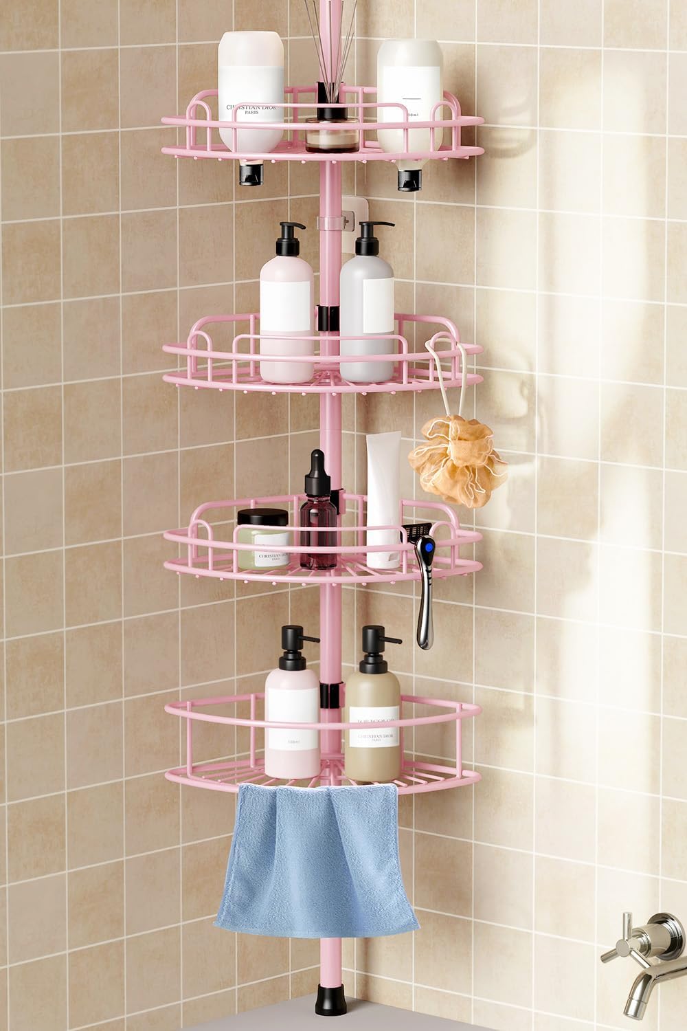 HAMITOR Corner Shower Caddy Tension Pole for Space-Saving Storage