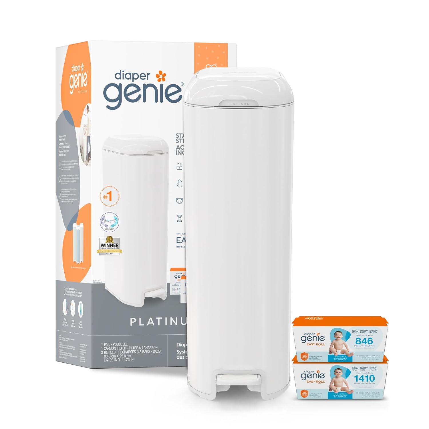 Diaper Genie Platinum Pail Gift Set for Ultimate Odor Control