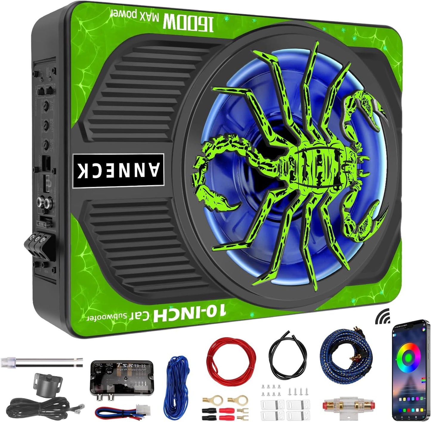 Upgraded 10in Slim Under Seat Car Subwoofer with LED Lights