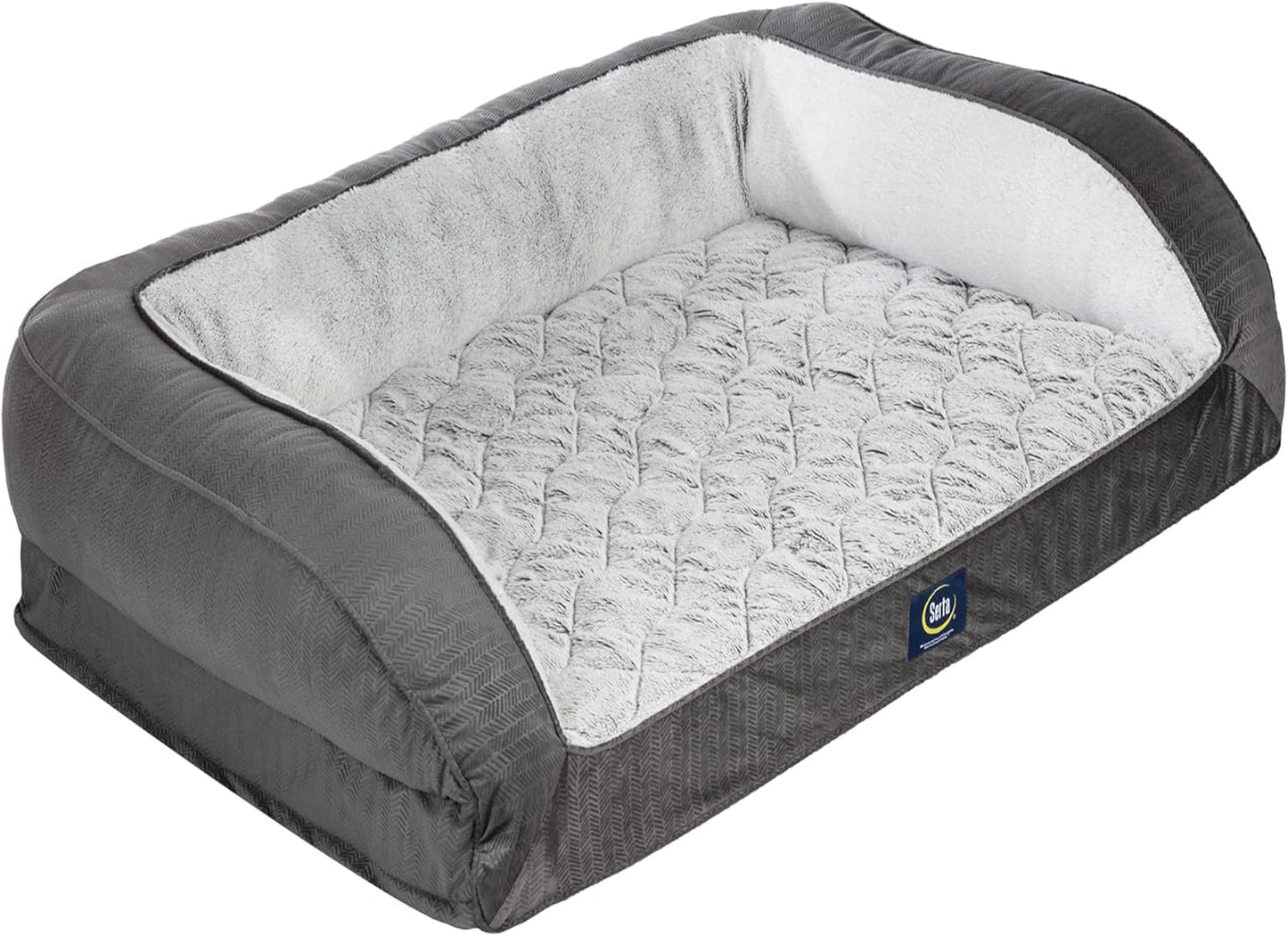Serta Orthopedic Quilted Couch Dog Bed for Pets in Slate Gray