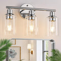 3-Light Bathroom Light Fixtures with Chrome Finish and Glass Shades