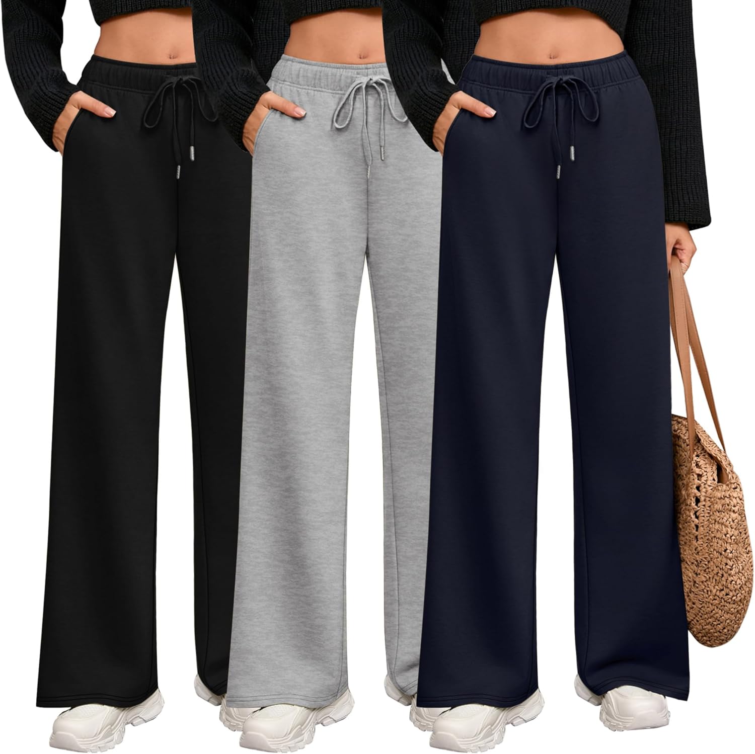 Riyiper 3 Pack Women Wide Leg Sweatpants with Pockets and Comfort