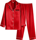 Ekouaer Women Satin Pajamas Set Classic Button Down Long Pjs Set wear