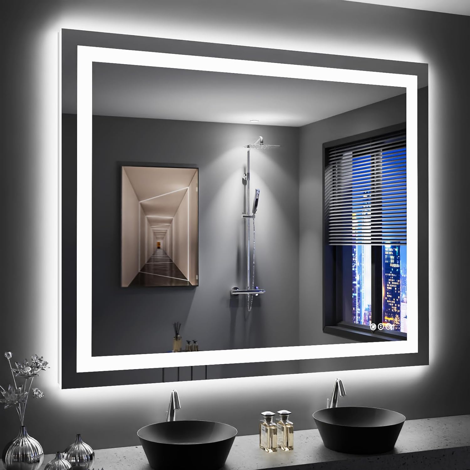 LOAAO 48X40 LED Bathroom Mirror with Lights and Anti-Fog Feature