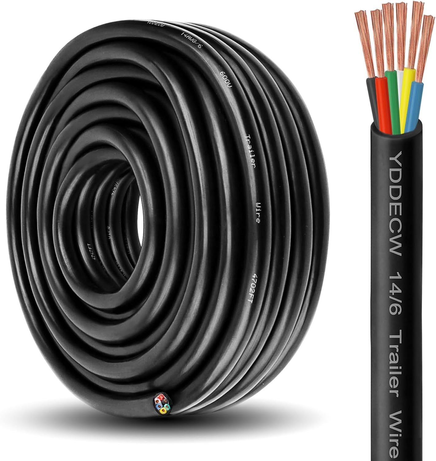 6 Way Trailer Wire 14 Gauge Heavy Duty 50FT Copper Cable