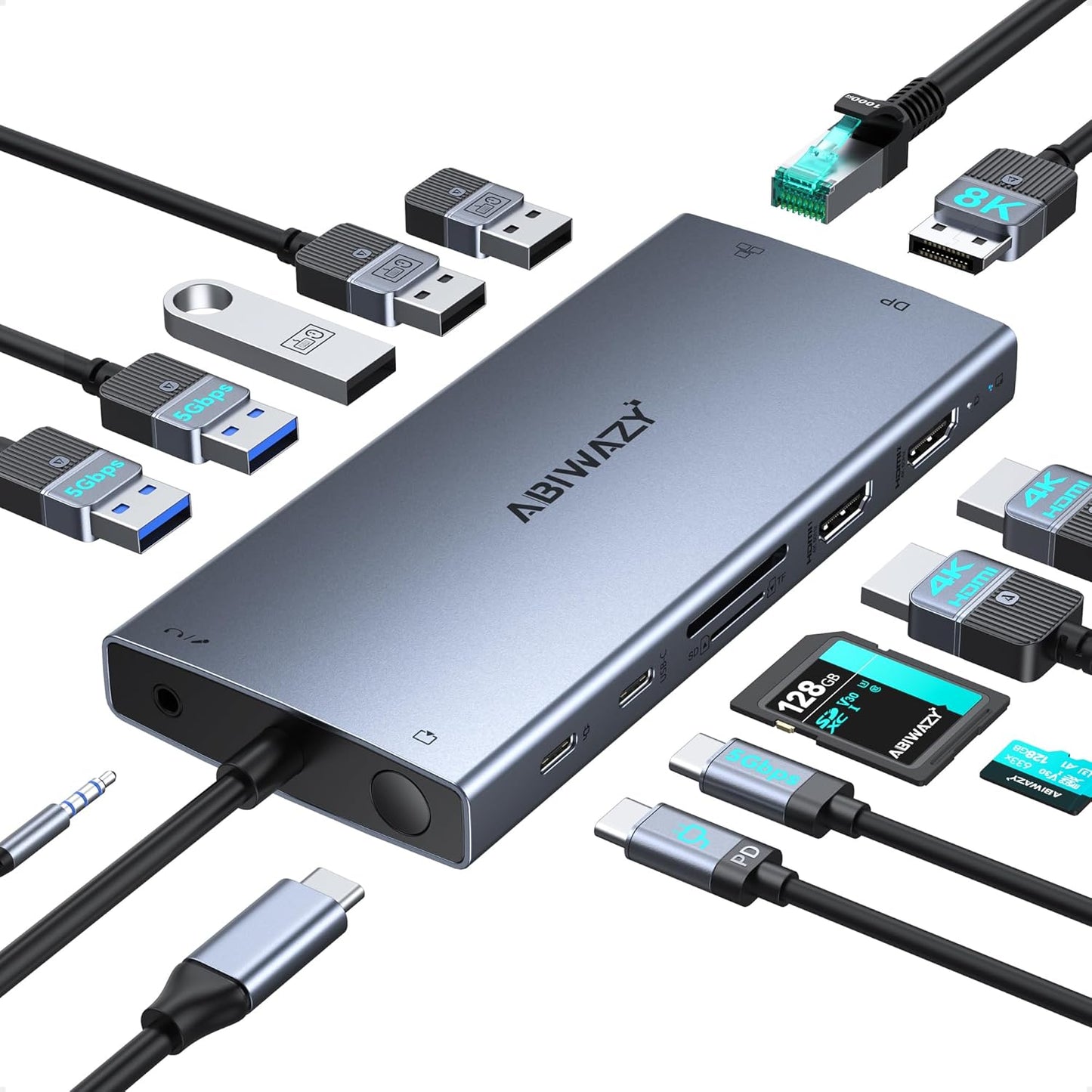 USB C Docking Station for Dual Monitor Setup with 15 Ports