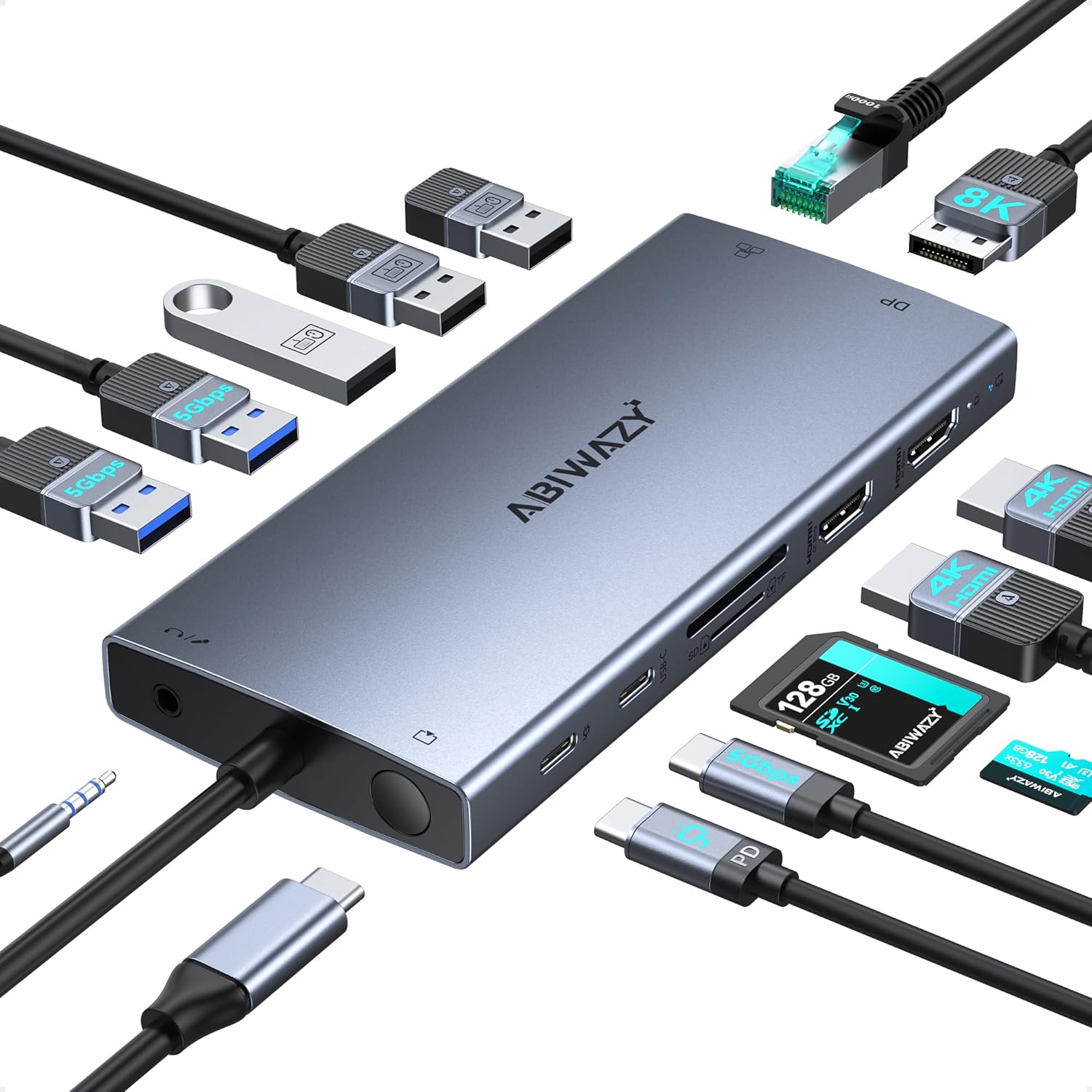 USB C Docking Station for Dual Monitor Setup with 15 Ports