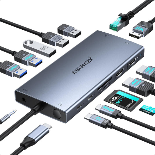 USB C Docking Station for Dual Monitor Setup with 15 Ports