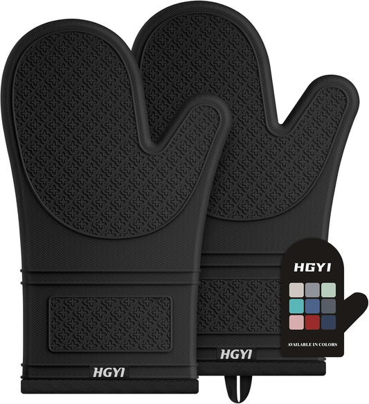 500F Heat Resistant Silicone Oven Mitts - Waterproof & Non-Slip Cooking Gloves
