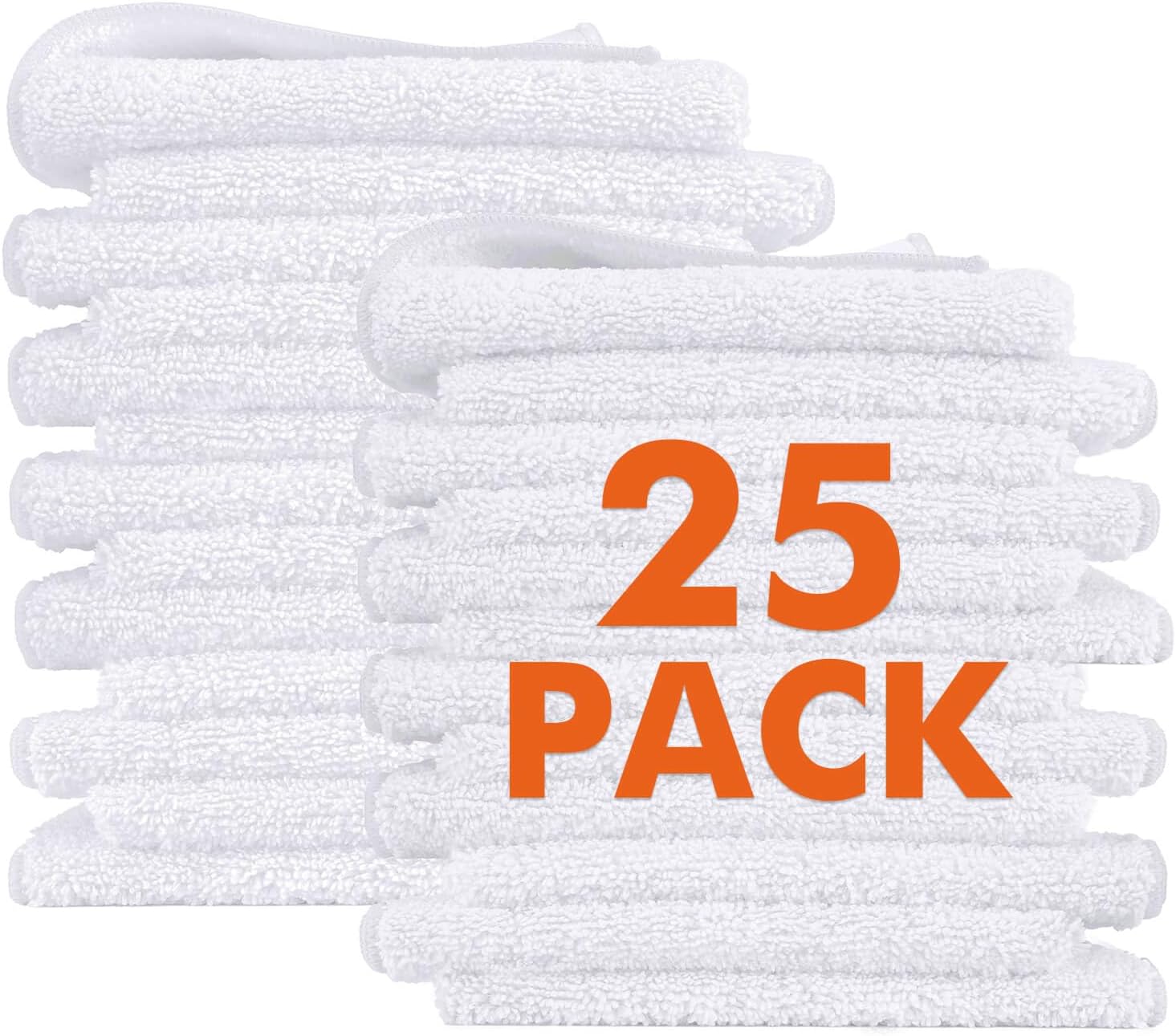 25-Pack White Microfiber Cloths - Absorbent & Lint-Free